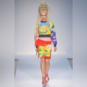 Moschino yellow red purple 1990's Grape Soda Print Mini Skirt size 6